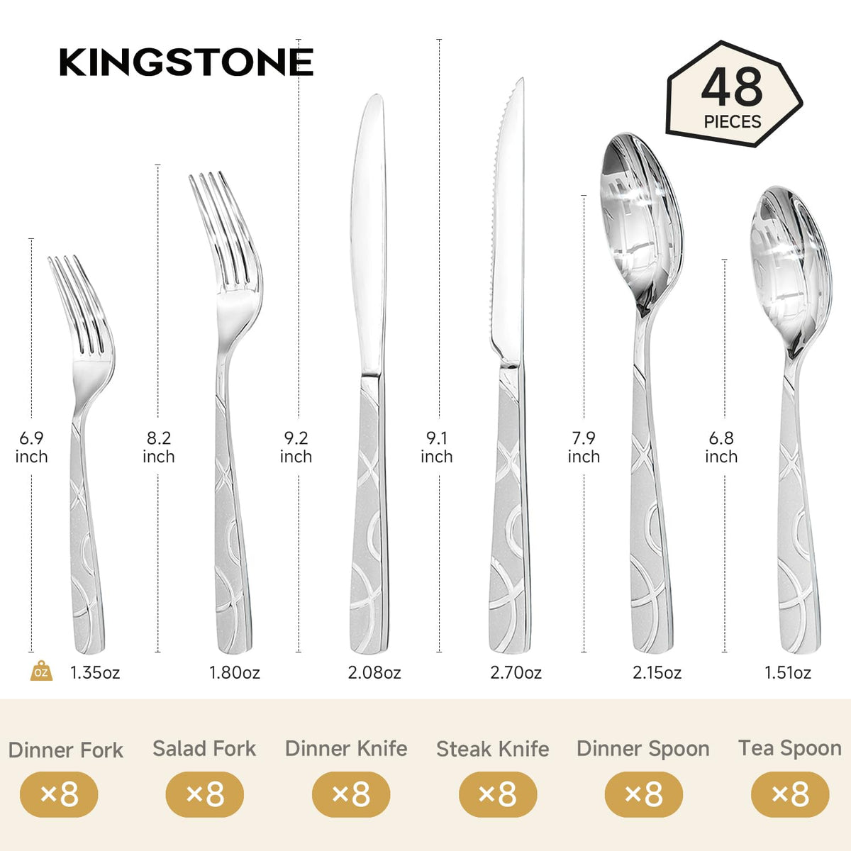 48PCS Stainless Steel Silverware Set with Steak Knives, Modern Flatware Set , Mirror Polished Cutlery Set with Forks