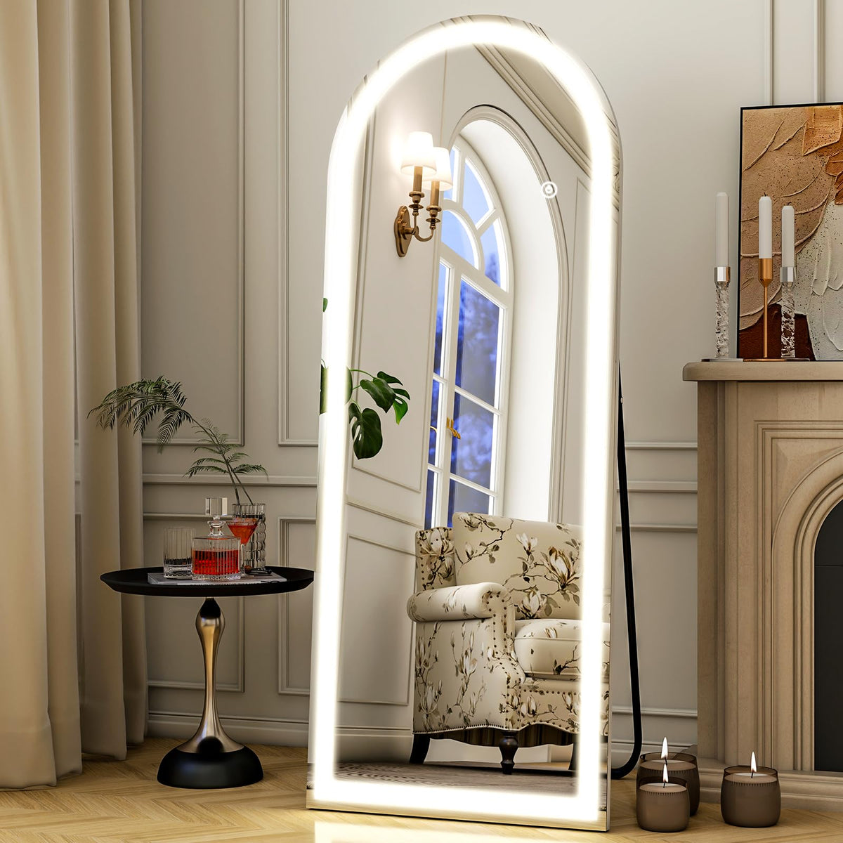 21"X56" LED Arched Full Length Mirror, Floor Mirror with Lights