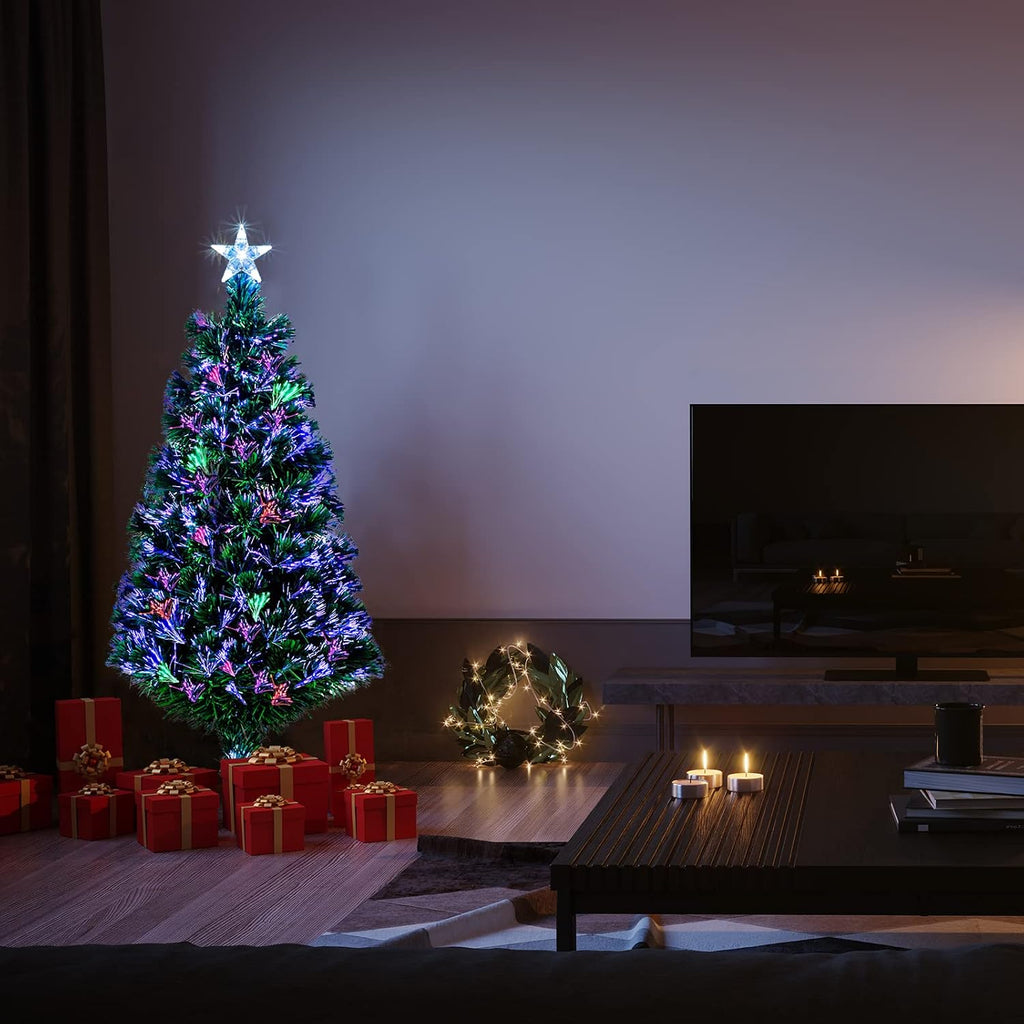 6ft Pre-lit Fiber Optic Artificial Christmas Tree w/Multicolor LED Lights, Snowflakes & Top Star, Lighted Xmas Tree