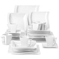Ivory White Dinnerware Sets, 30-Piece Porcelain Plates and Bowls Sets, Modern Dish Set for 6, Square Plates