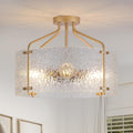 Semi Flush Glass Drum Ceiling Light, Transparent Shade, Larger Size