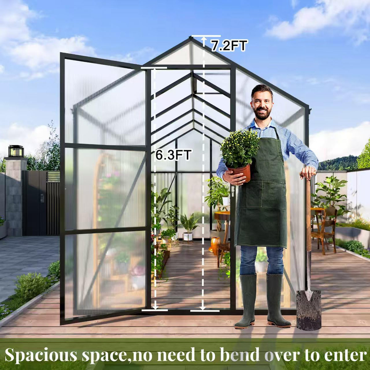 6*8.2FT Greenhouse for Outdoors, Polycarbonate Greenhouse with Stronger Wind Protection and Roof Vent, Walk-in Large