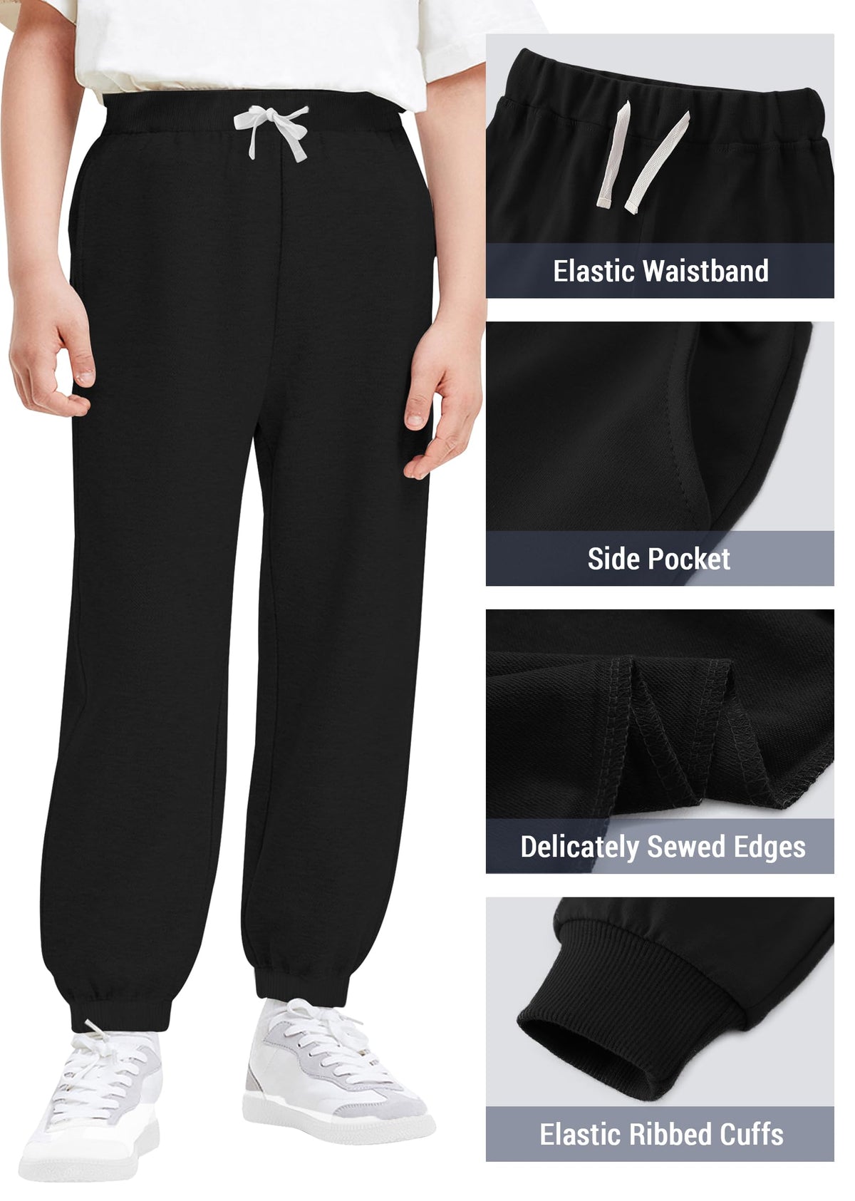 3 Pack Boys Cotton Toddler Sweatpants Boys Joggers Pants with Pocket Drawstring for Kids