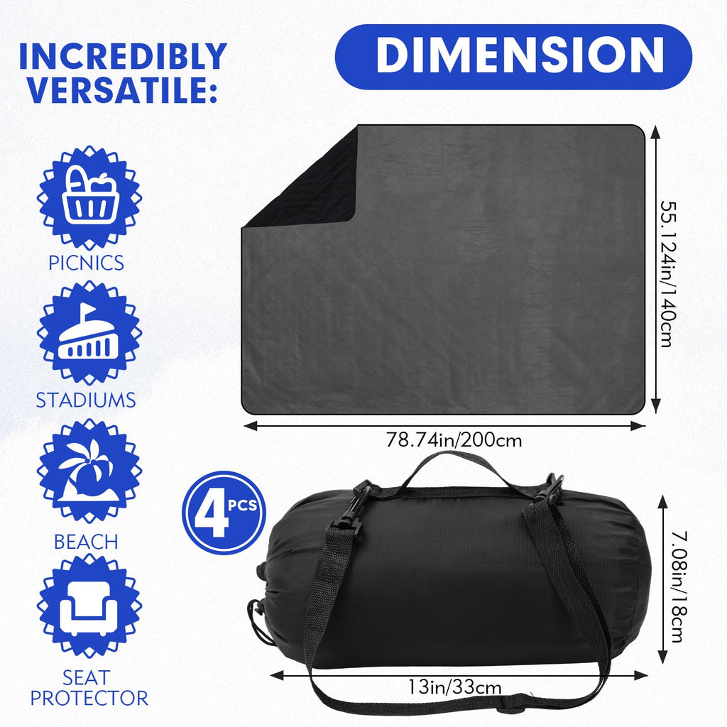4 Pcs Waterproof Outdoor Stadium Blankets, 78 x 55 Inch, Black