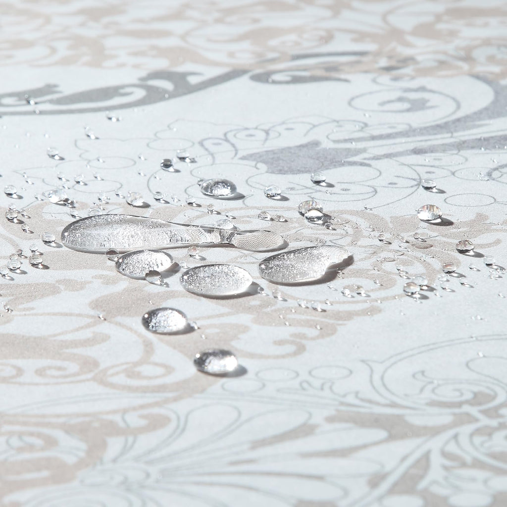Stall Fabric Shower Curtain, White and Beige Boho Damask Print Shower Curtains, 54" W x 72" H