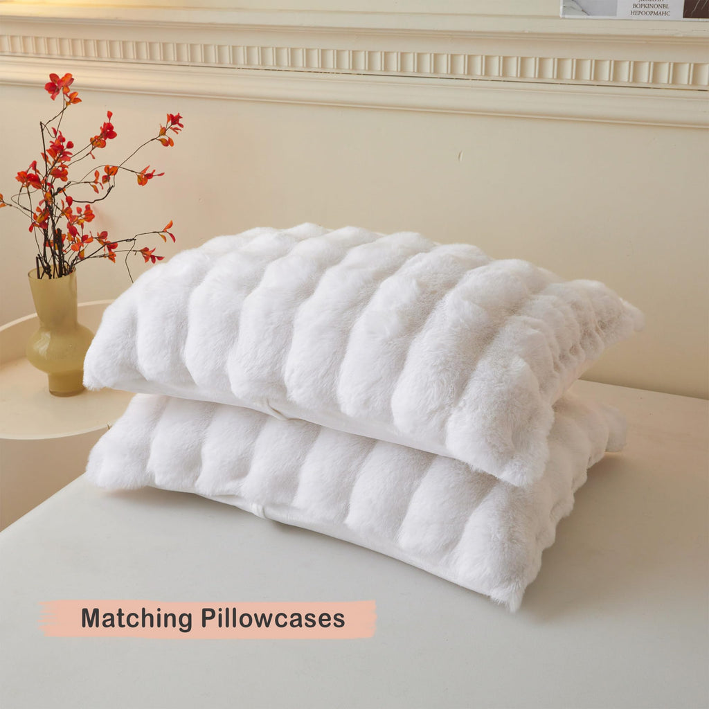 Luxury Faux Rabbit Fur Duvet Cover Set 3 PCS, White