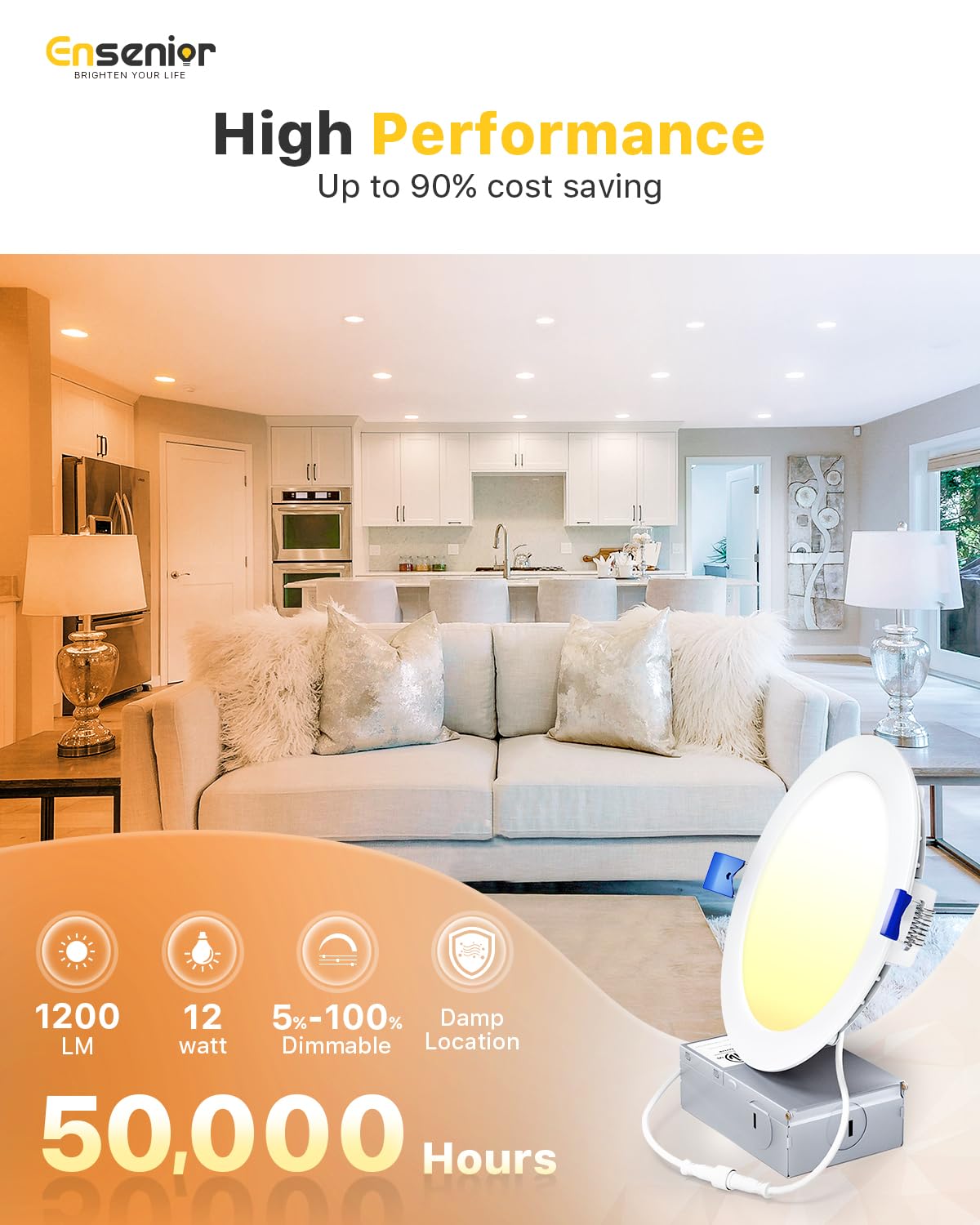 4 Pack 6 Inch LED Recessed Light, 5000K Dimmable Canless Wafer