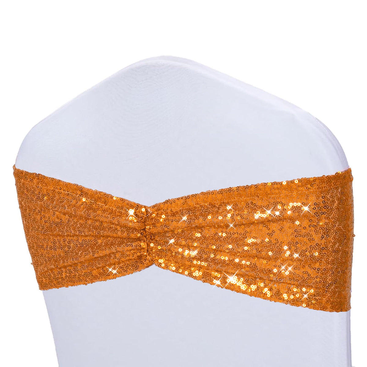 Orange Sequin Chair Sashes 50 Pack, Folding Chair Cover Bands for Halloween Wedding Party Ceremony Banquet Decorations