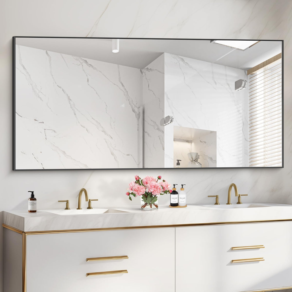 36x72inch Bathroom Mirror, Black Rectangle Mirror with Thin Metal Frame, Large Rectangular Wall Mirrors m, Hair