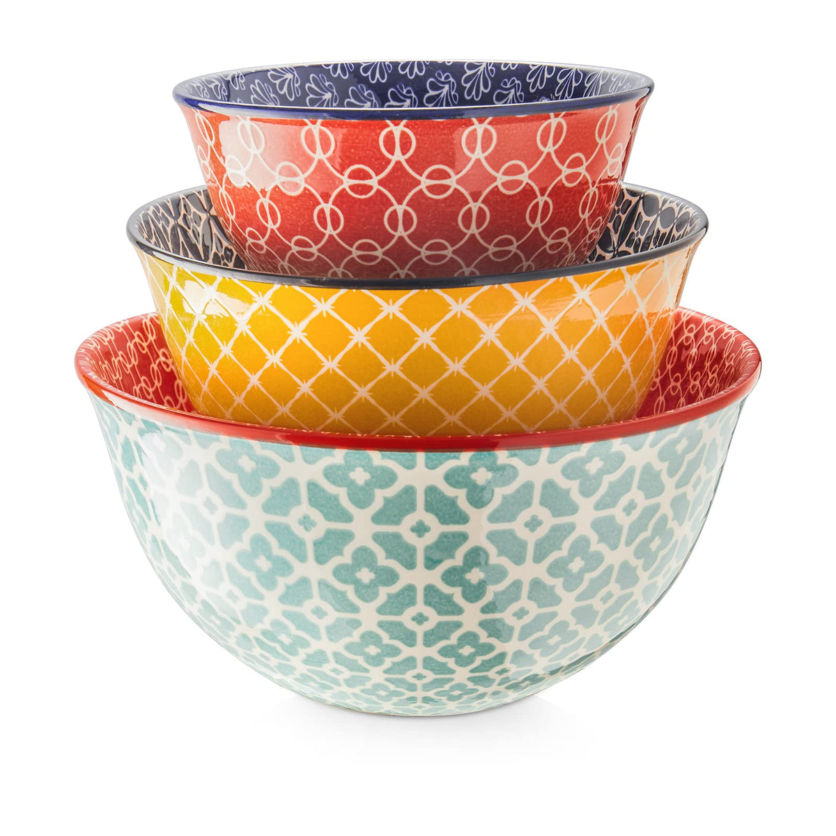 Mixing Bowls, Ceramic Mixing Bowls, Colorful Vibrant Nesting Bowls for Cooking, Baking, Prepping, Serving, Salad