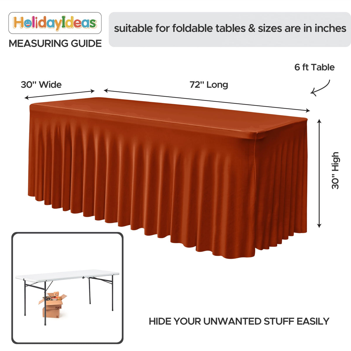 4 Pack Rust Spandex Table Skirts 6ft Fall Tablecloths Ruffle