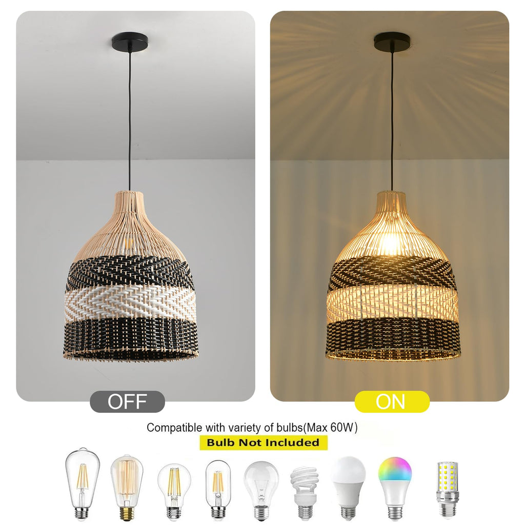 15.75" Rattan Pendant Light, Wicker Hanging Light