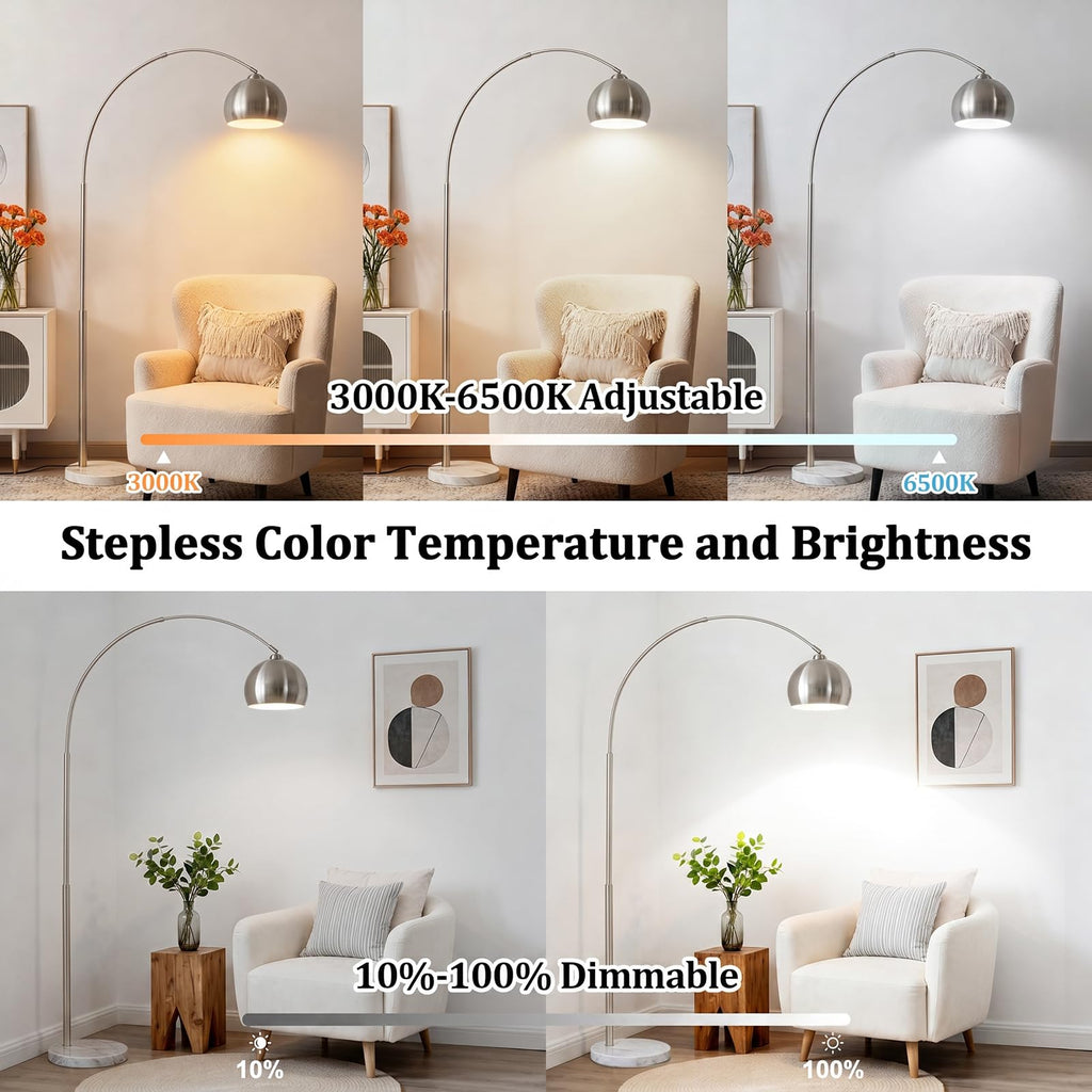 Inspired Arco Style 77" Arc Floor Lamp, Upgraded Standing Lamp with Remote