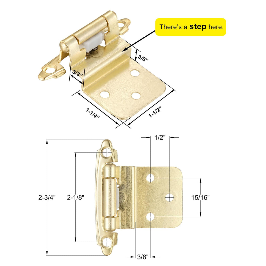 Gold Kitchen Cabinet Hinges, 3/8" Inset, 10 Pack
