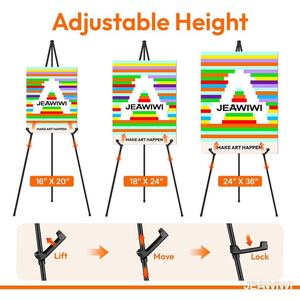 6 Pcs Lifhtweight Easel Stand, 66 Inch, Black, with Portable Bags