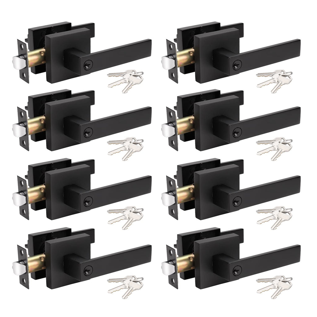 Black Door Handle Black 8 Pack, Keyed-Entey Door Levers, Heavy Duty Door Knobs with Lock and Key (Same Key)