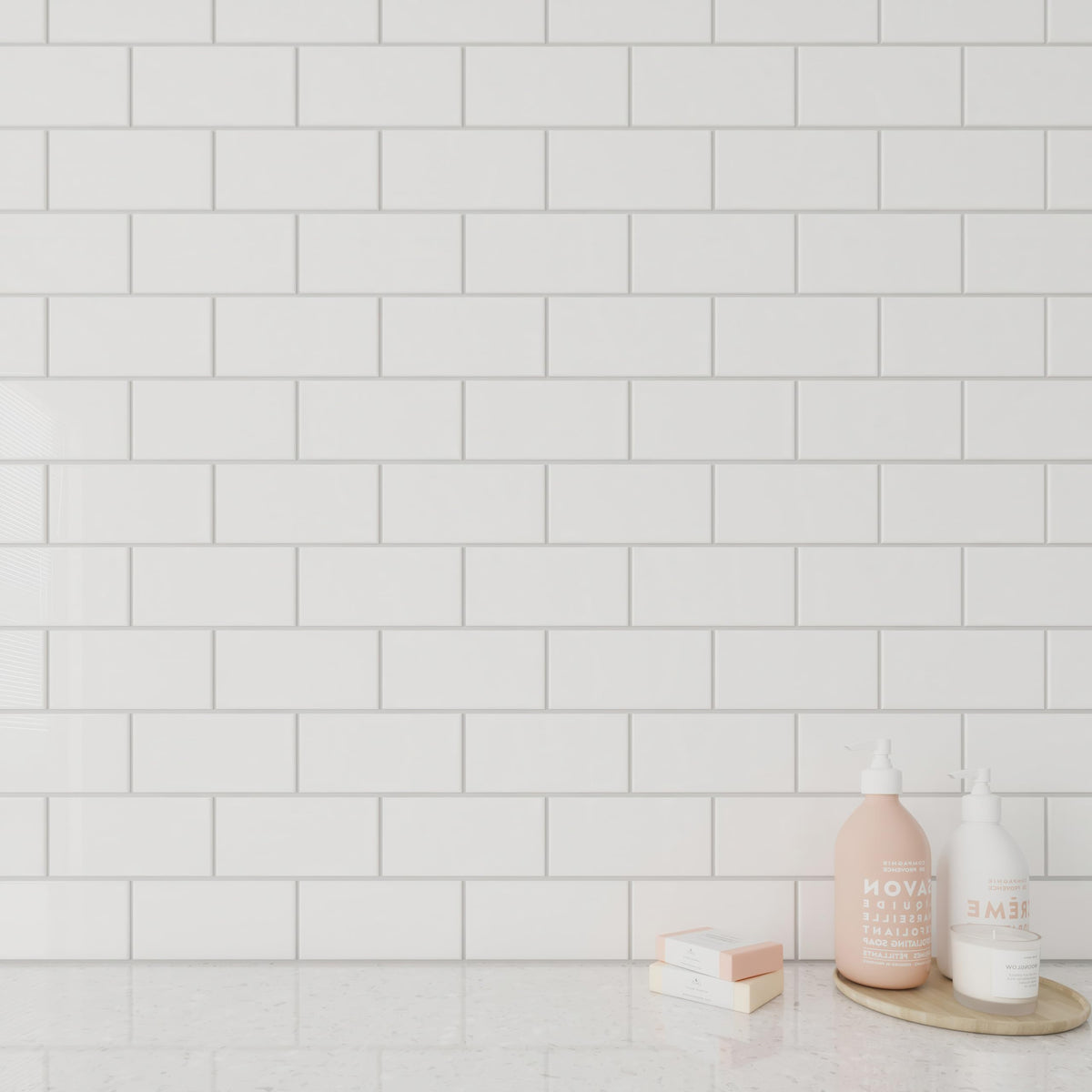 Glass Subway Backsplash Tile, 3x6, Alabaster
