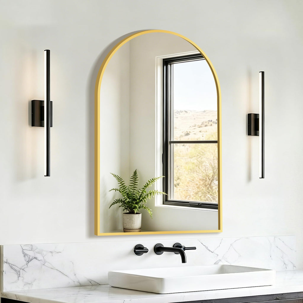 20" x 30" Arched Bathroom Vanity Mirror for Over Sink, Gold
