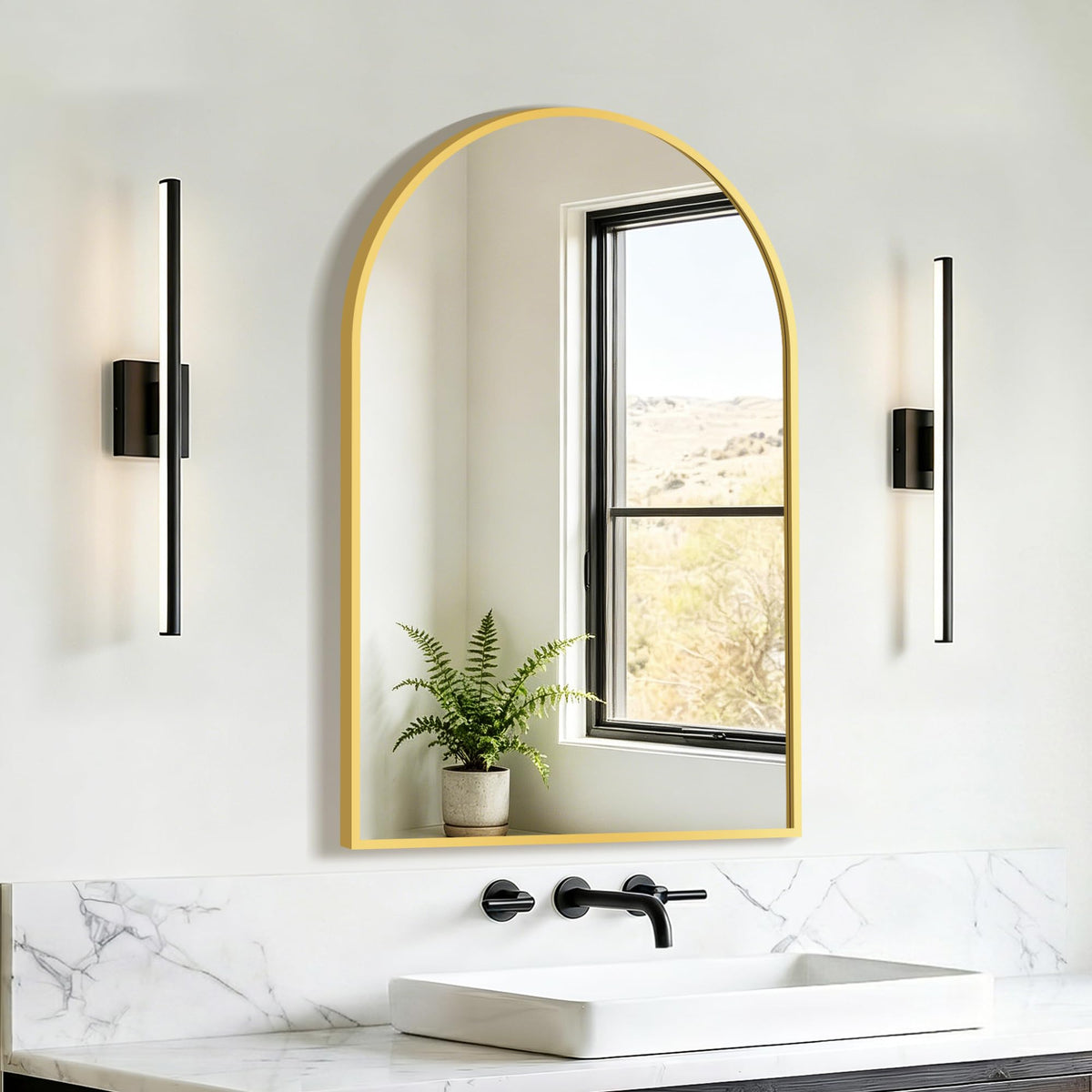20" x 30" Arched Bathroom Vanity Mirror for Over Sink, Gold