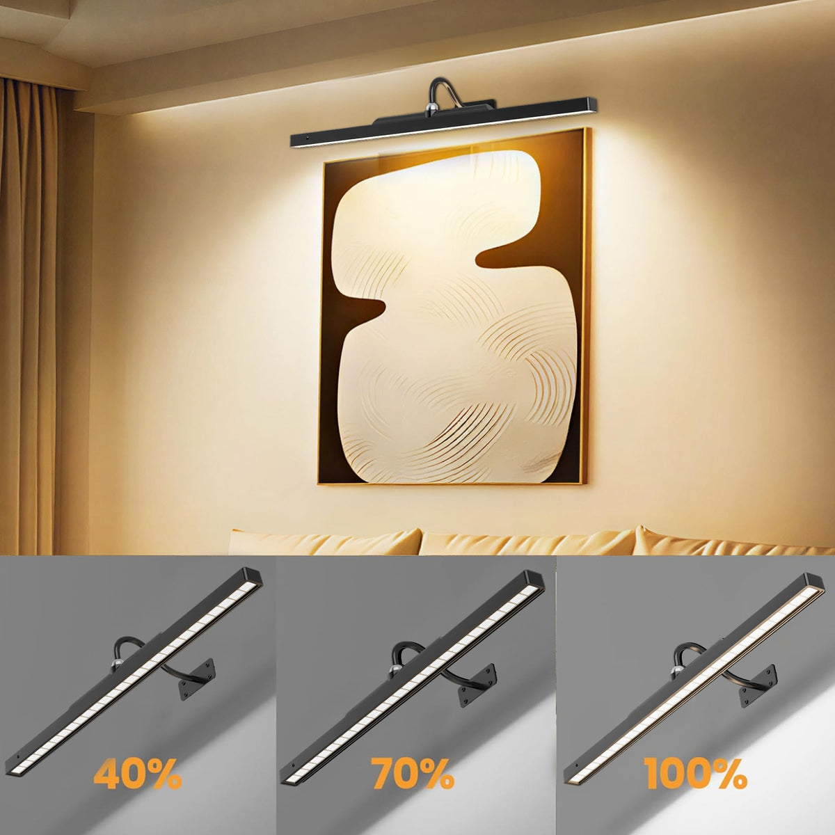24 Inch Picture Light - Black 6000mAh Battery Operated Wireless Wall Sconce with Remote & Timer for Paintings