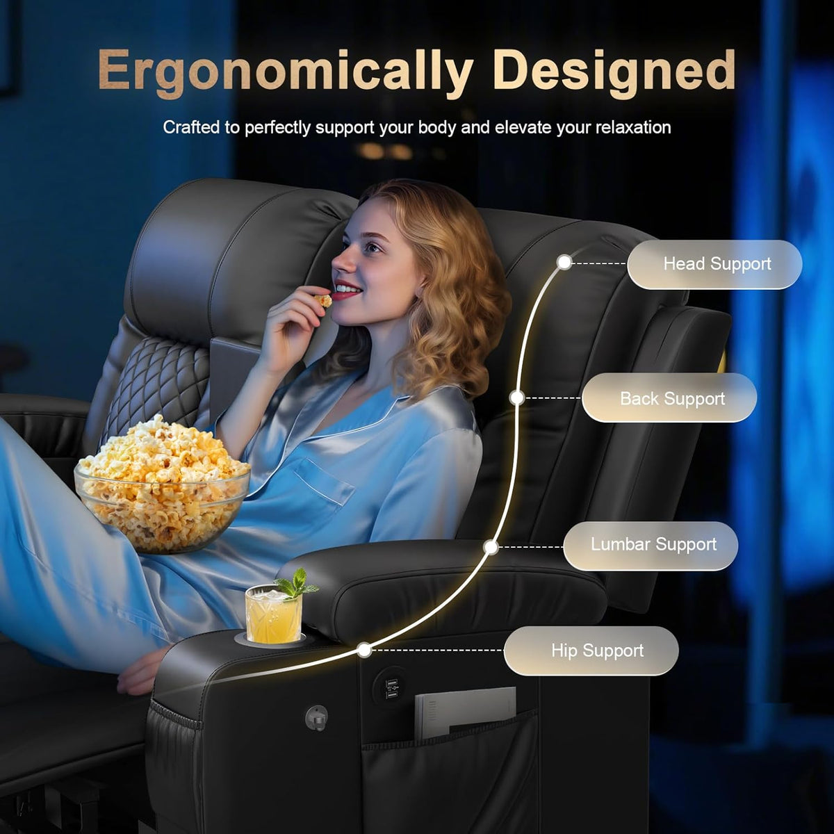 Loveseat Recliner Sofa, Home Theater Seating with Center Console