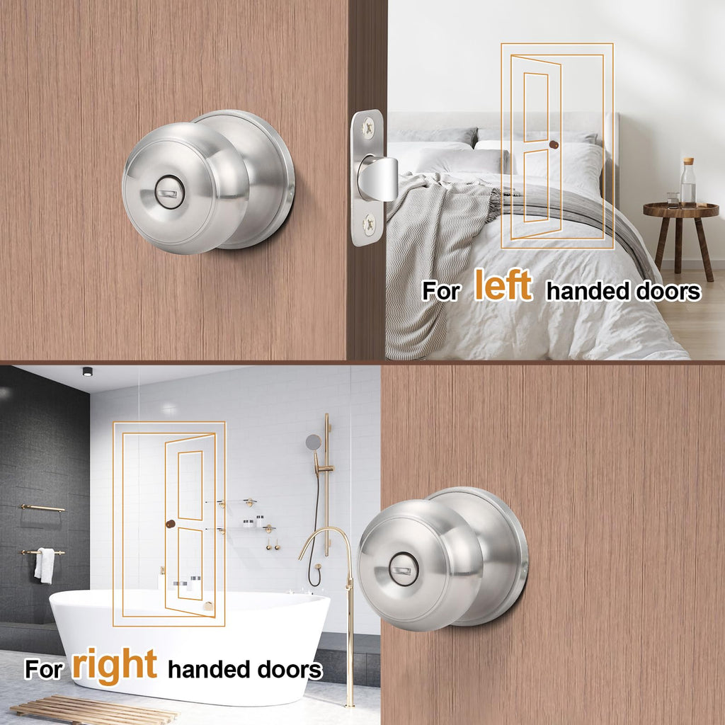 5 Pack Door Knobs Brushed Nickel Interior Keyless Door Lock Privacy Door Handle, Round Ball Silver Knobs Bedroom