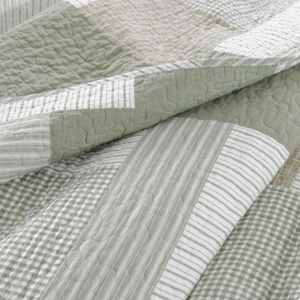 Plaid Quilt Set, Patchwork Light Green Quilt Bedding Set, 100% Cotton Bedspreads, Farmhouse Rustic