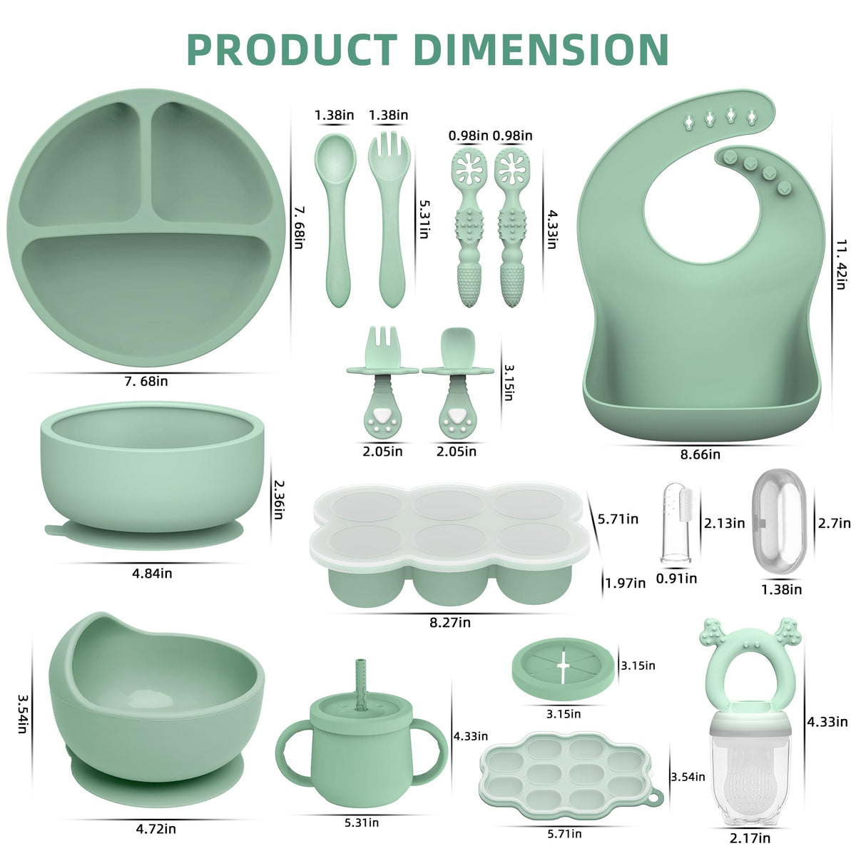 16PCS Silicone Baby Feeding Set, All-in-One for Starting Solids