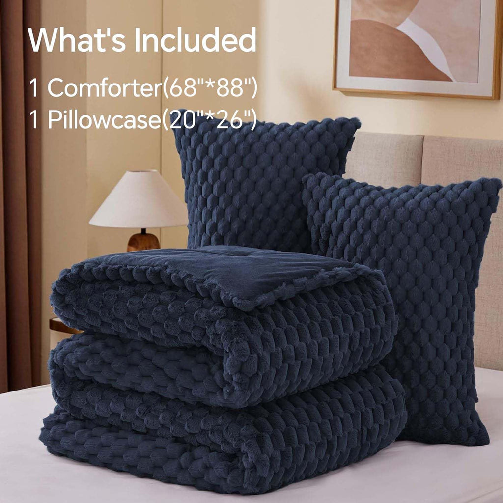 Fluffy Comforter Set, Navy Bed Set 2 Pieces