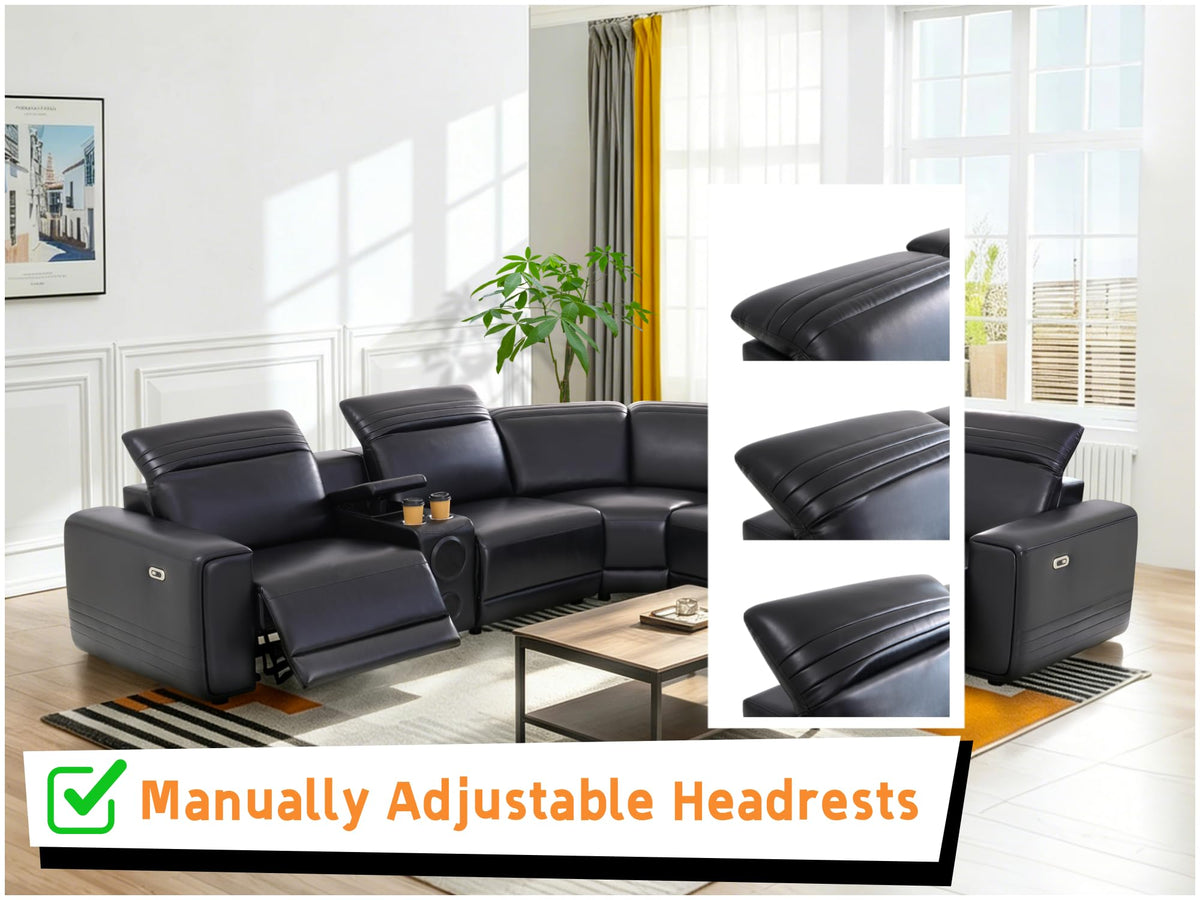 Power Recliner Sectional Couch, Breathing Leather Living Room Furniture Set, Reclining Corner Sectional Sofa with