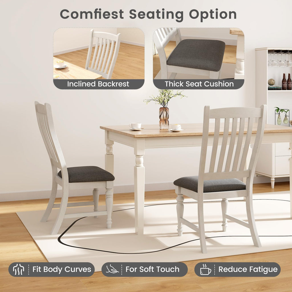Wood Dining Chairs Set of 2, Farmhouse Kitchen Chairs with Solid Wood Frame, Max Load 355 Lbs, Armless Upholstered