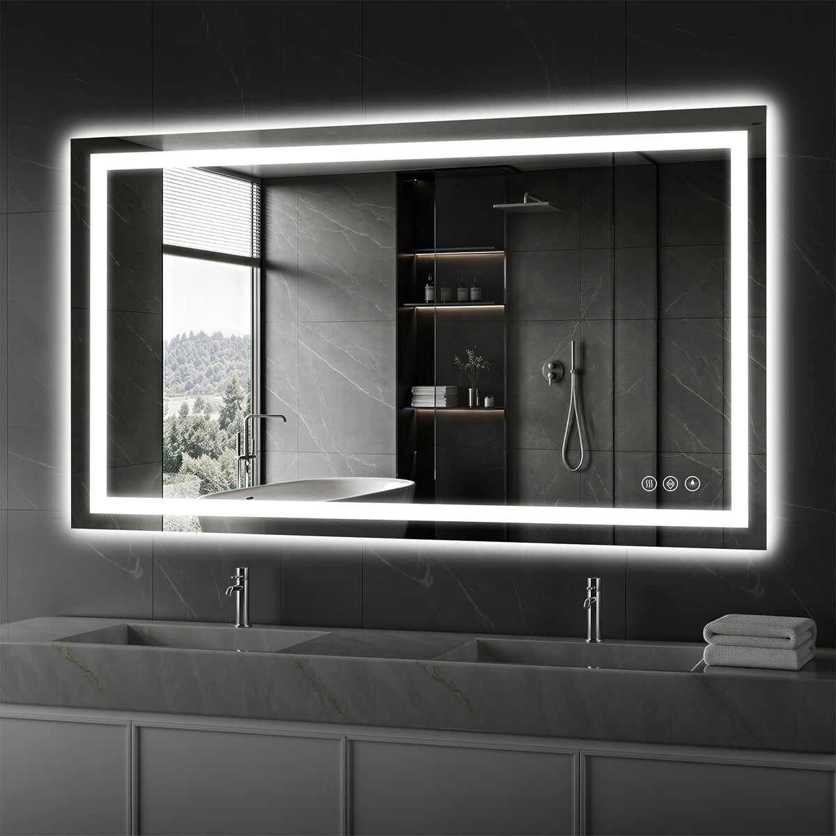48x32 LED Bathroom Mirror, Shatterproof Mirror with Light