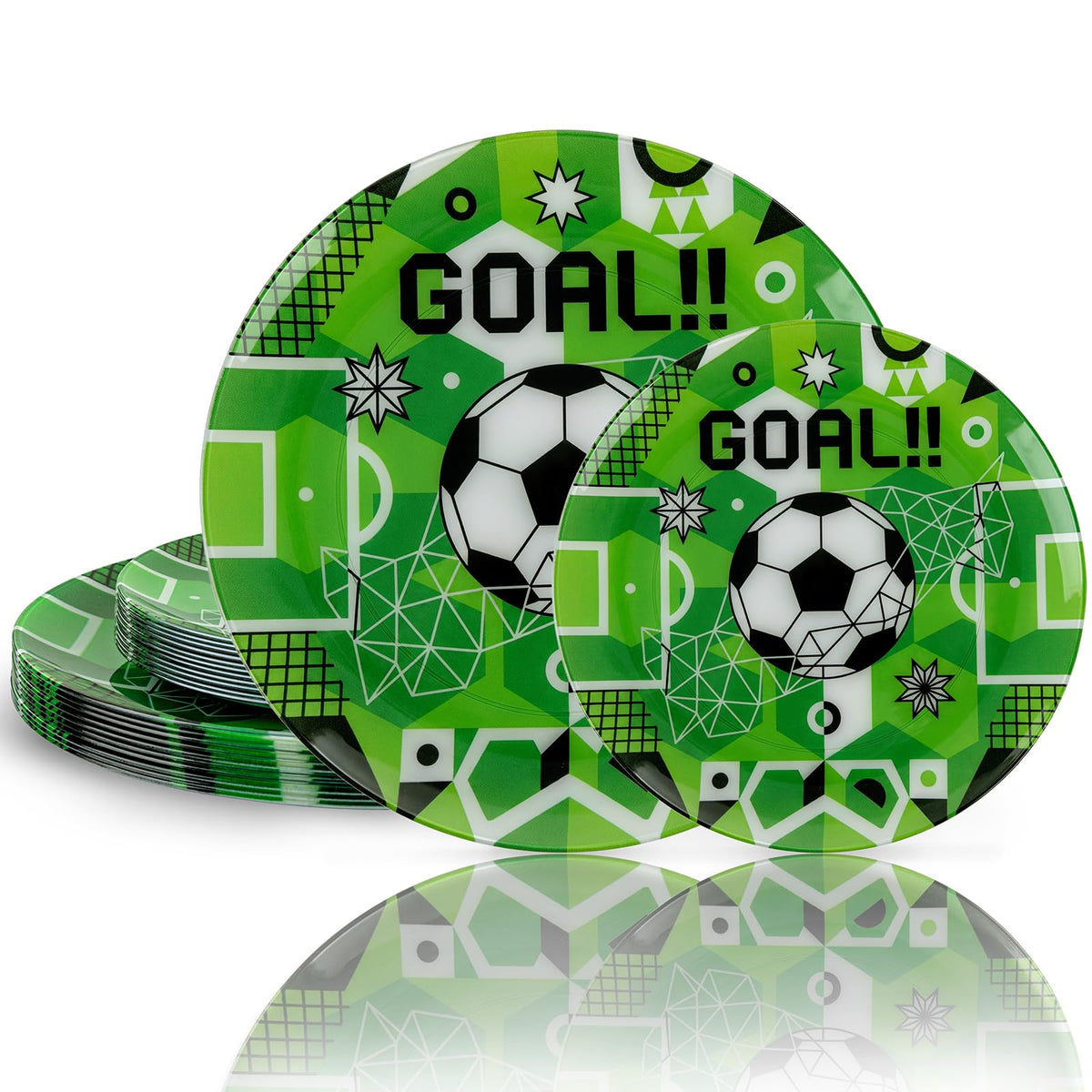 20 Green Plastic Soccer Plates, Disposable Plates for Soccer Party