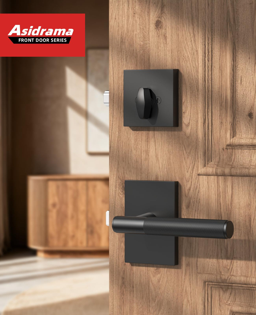 Matte Black Solid Heavy-Duty Knurled Front Door Handle Set with Deadbolt, Architectural Grade Modern Entry Door