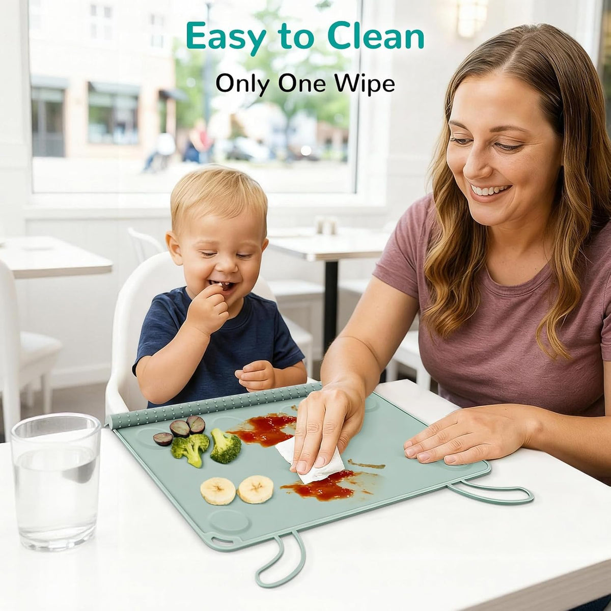 Silicone Placemat for Toddler Eating: Wipe Clean & Roll Up in The Diaper Bag - Table Mat for