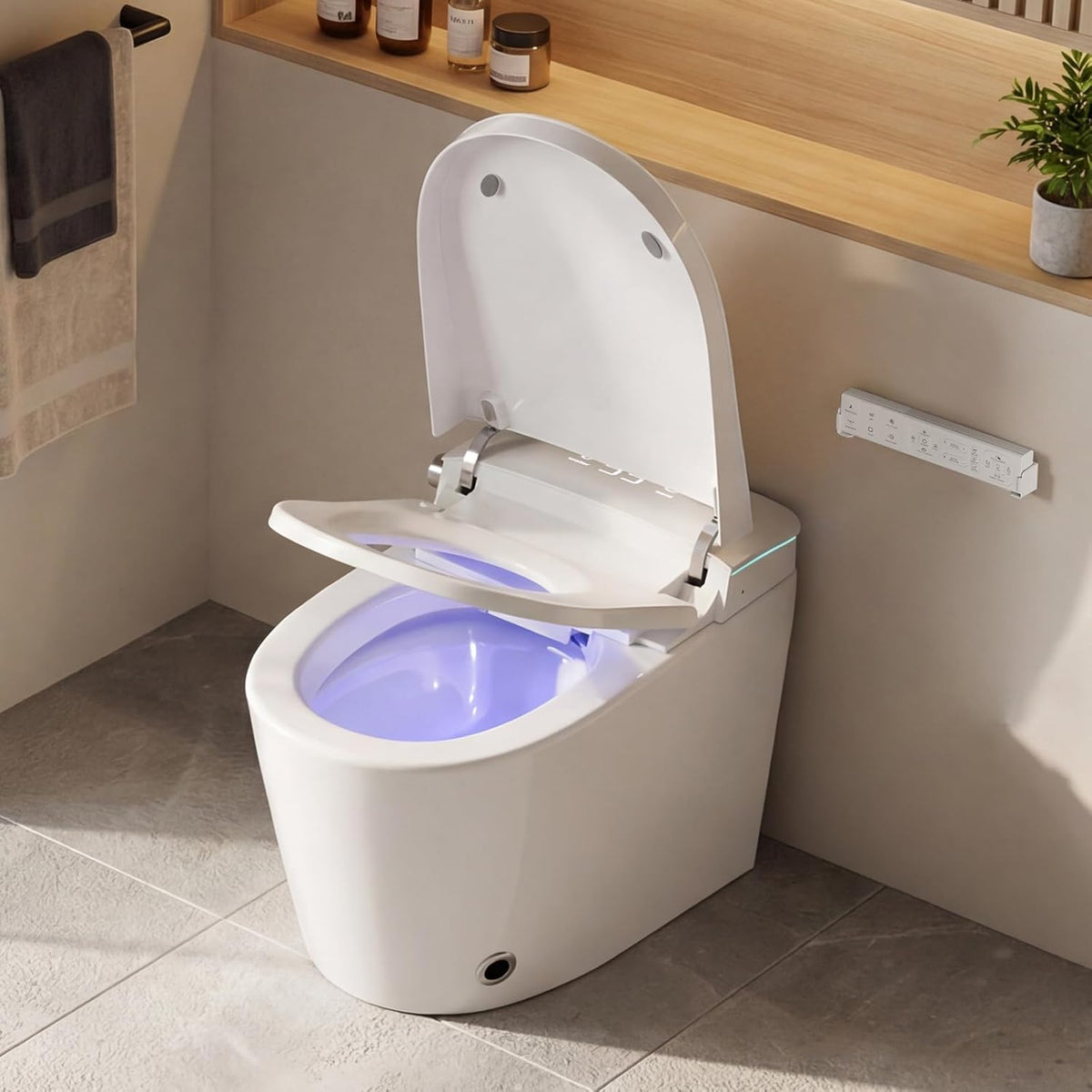 Smart Toilet with Bidet, Foam Shield, UV-C Light, Blackout Flush, Dual Auto Flush, Heated Seat, Air Dryer