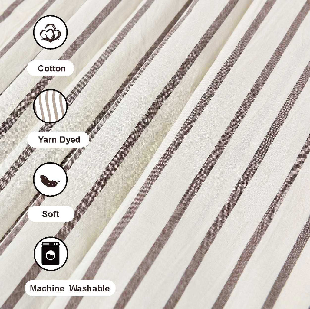 Taupe and Beige Stripe Patchwork Cotton Tassel, Farmhouse, Country Rustic and Cute Style, 72 x 72 in
