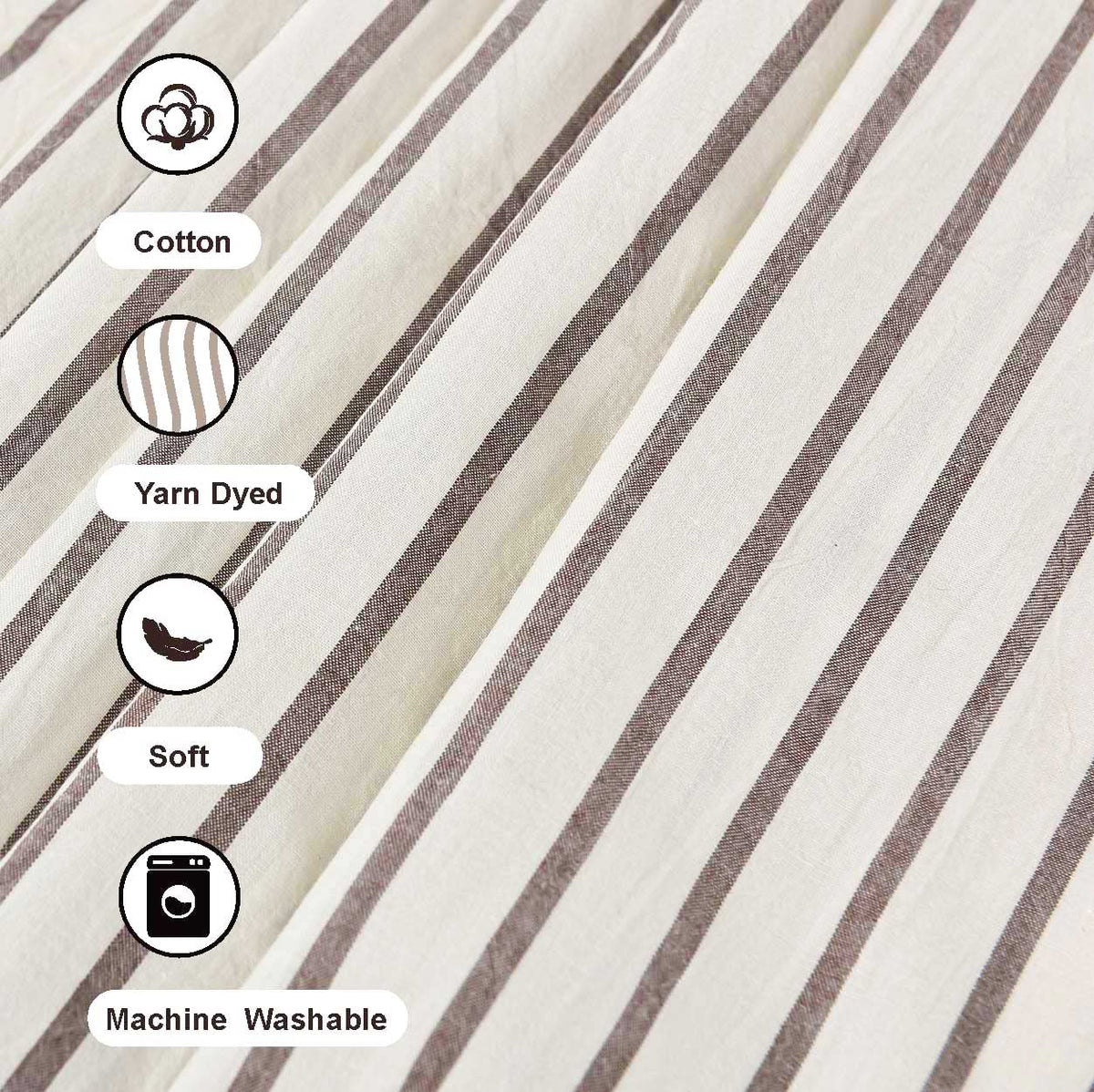 Taupe and Beige Stripe Patchwork Cotton Tassel, Farmhouse, Country Rustic and Cute Style, 72 x 72 in