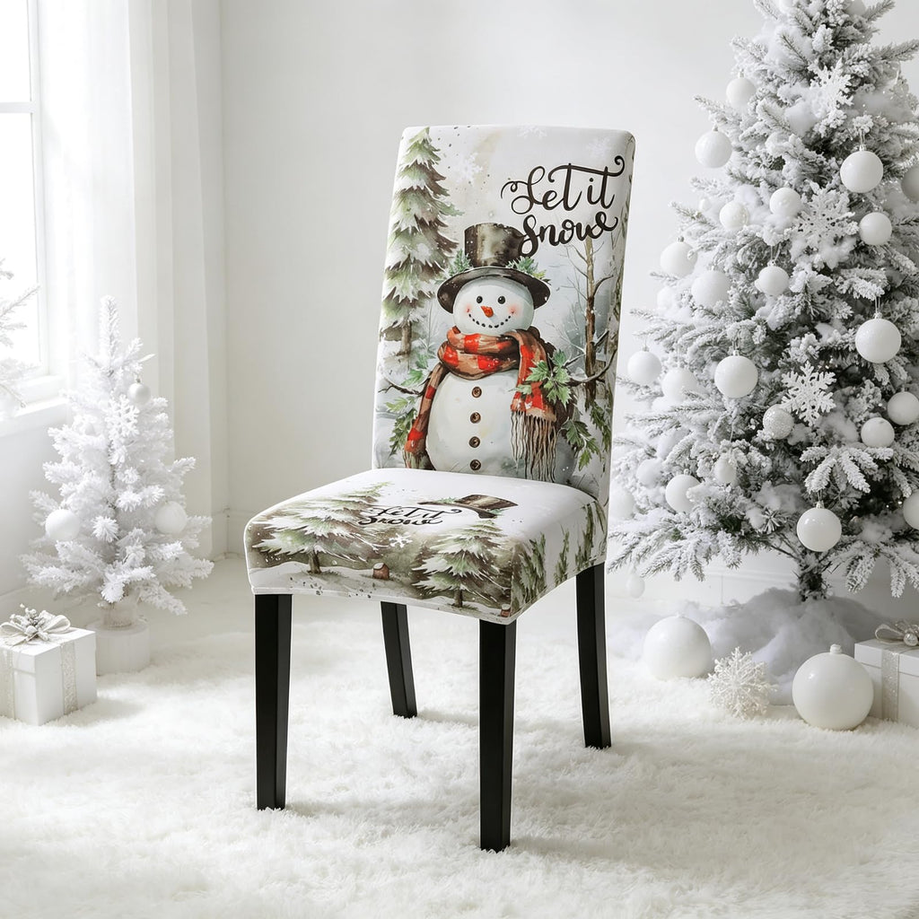 Christmas Dining Room Chair Covers Set of 6, Stretch Xmas Chair Slipcovers Protector, Spandex Washable Kitchen