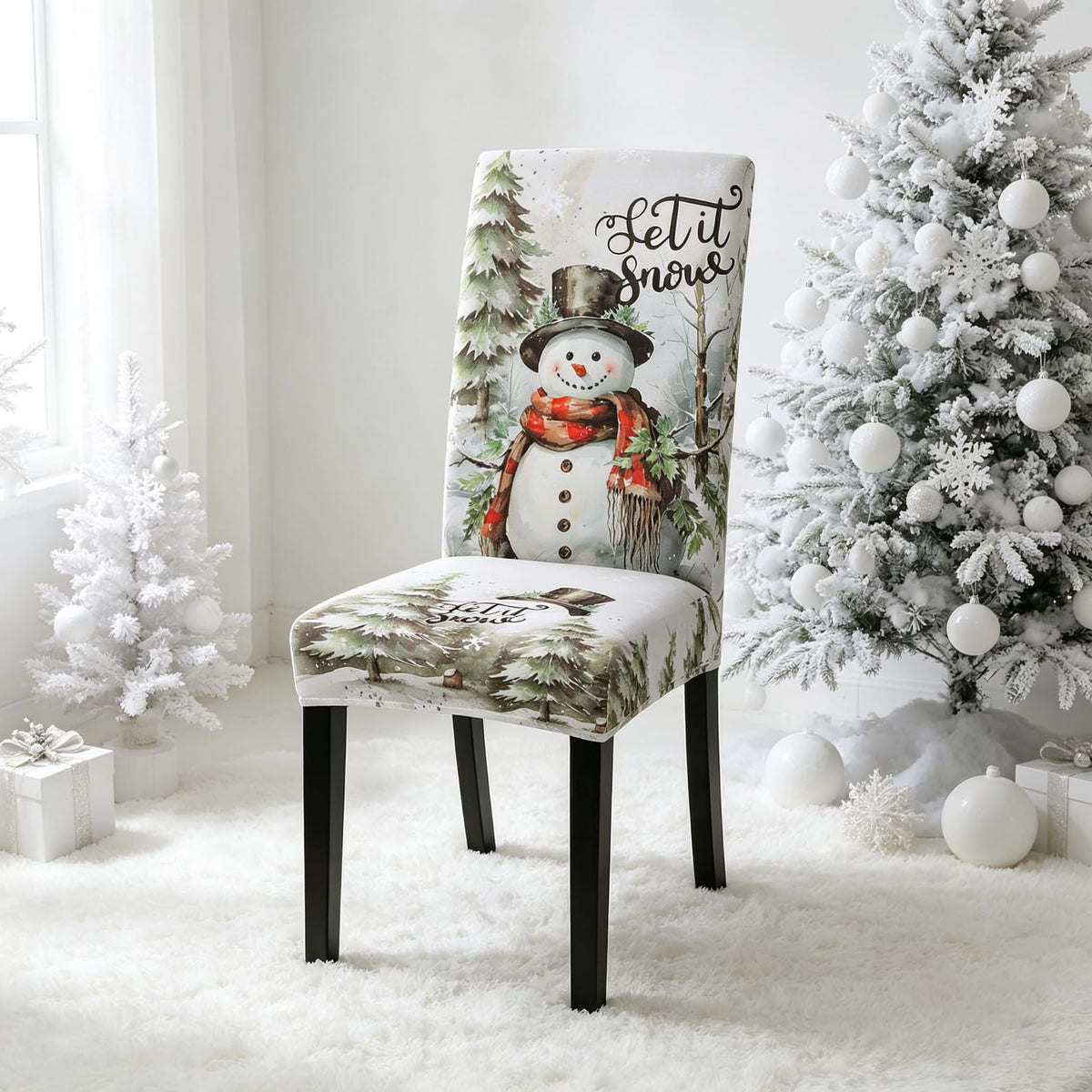 Christmas Dining Room Chair Covers Set of 6, Stretch Xmas Chair Slipcovers Protector, Spandex Washable Kitchen