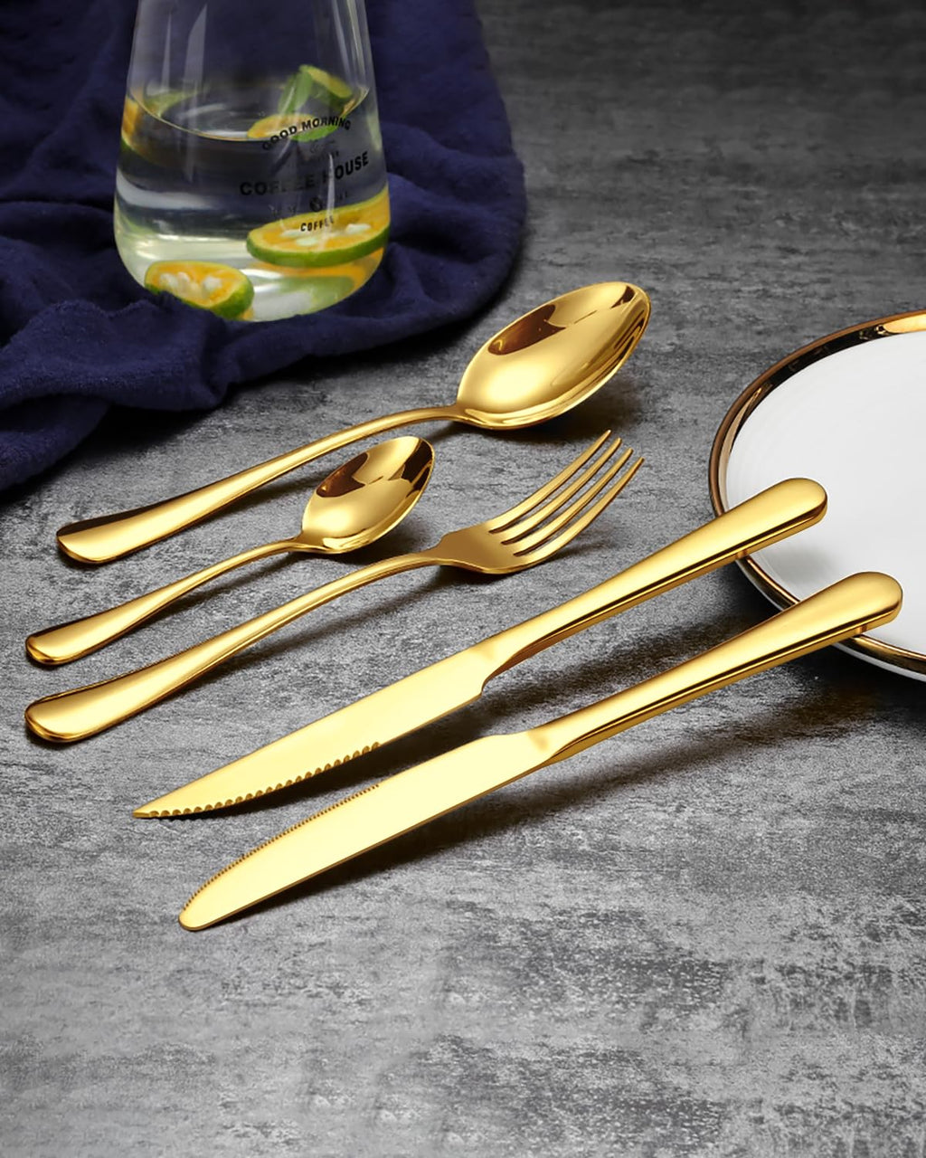 80Pcs Gold Silverware Set, Stainless Steel Flatware Cutlery Set Service for 16, Mirror Polished Gold Utensils Set