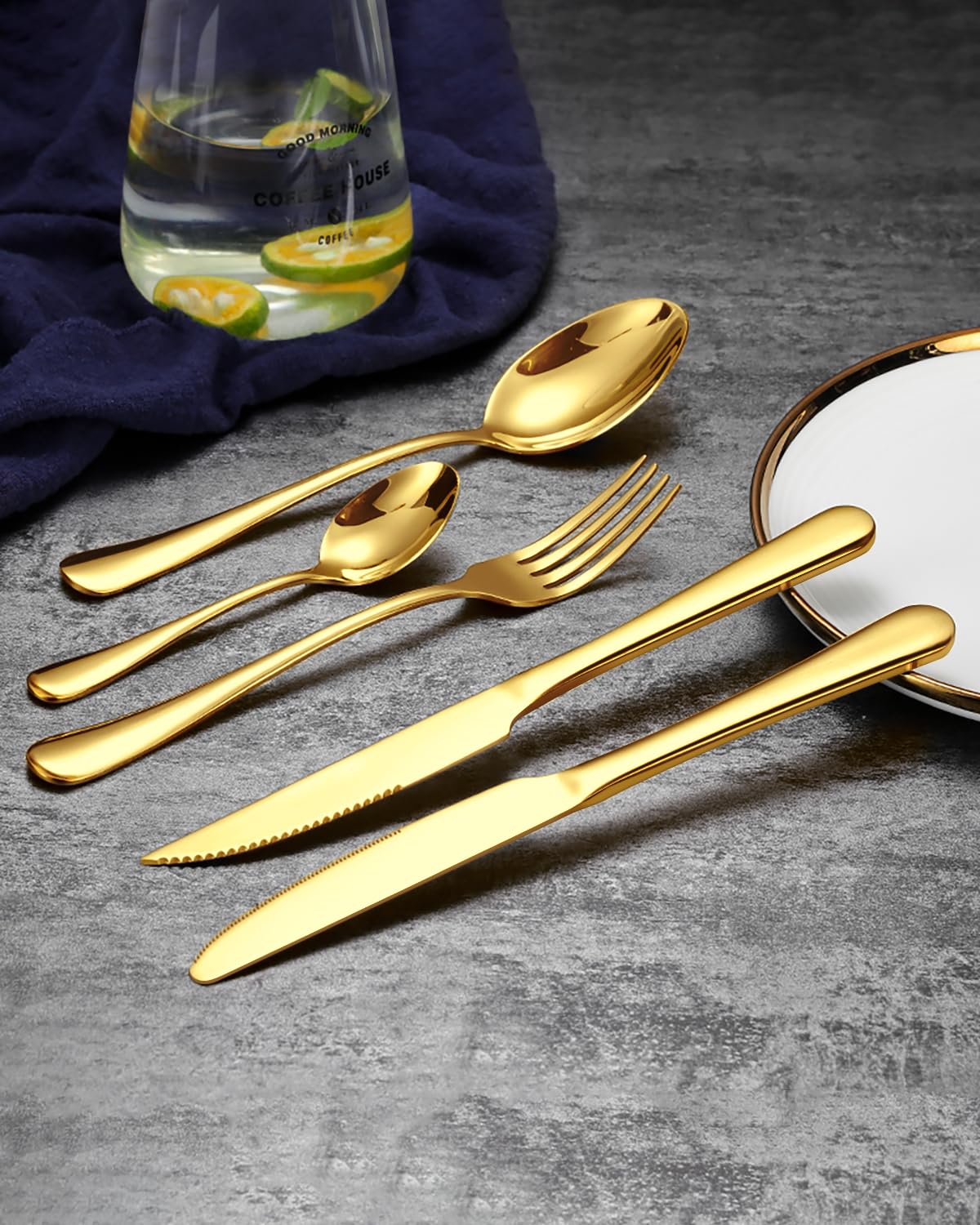 80Pcs Gold Silverware Set, Stainless Steel Flatware Cutlery Set Service for 16, Mirror Polished Gold Utensils Set