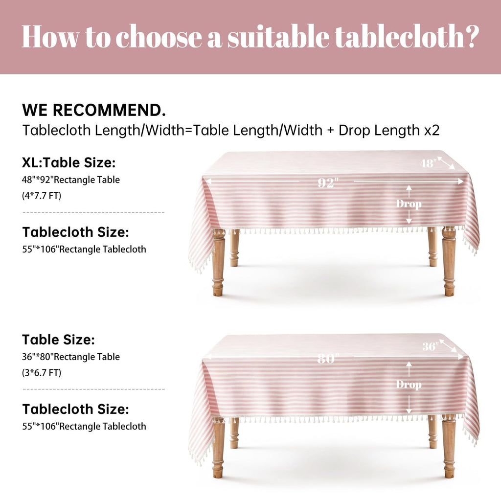 Pink Striped Tablecloth Rectangle 55 x 106 inch Cotton Linen Fabric