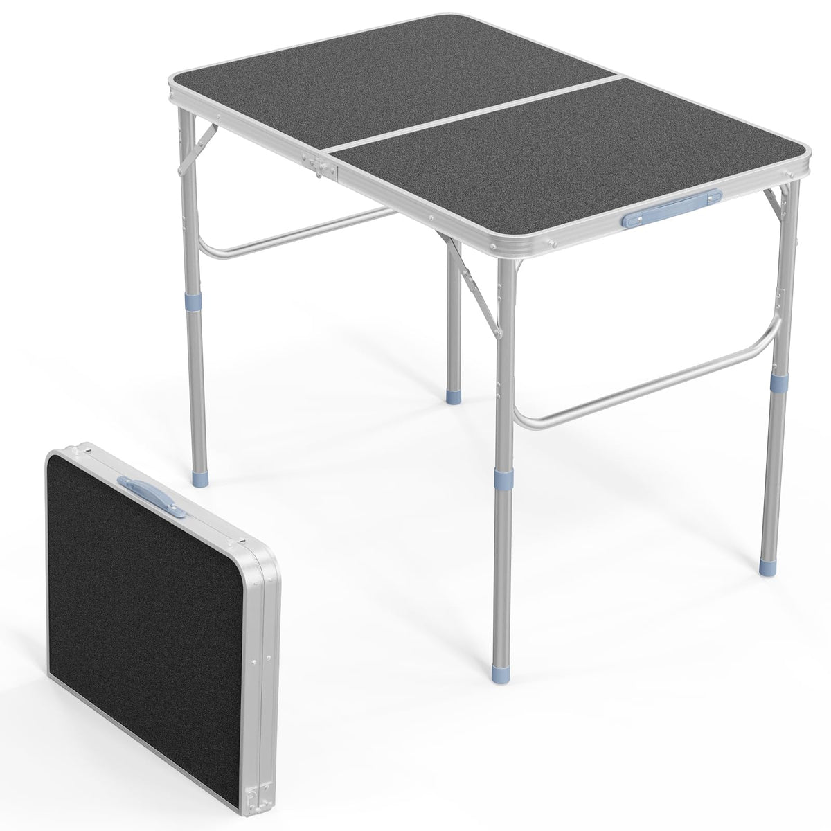 3FT Small Camping Table Adjustable Height Aluminum Folding Table for Picnic Party BBQ, Plastic RV Suitcase Table