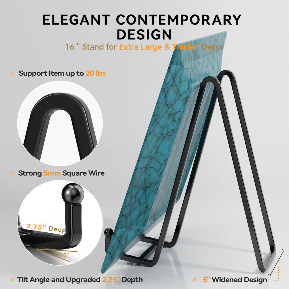 16 Inch Heavy Duty Plate Stand (2 Pack) - Metal Display Easel for Large Plates, Picture Frames, Signs, Posters