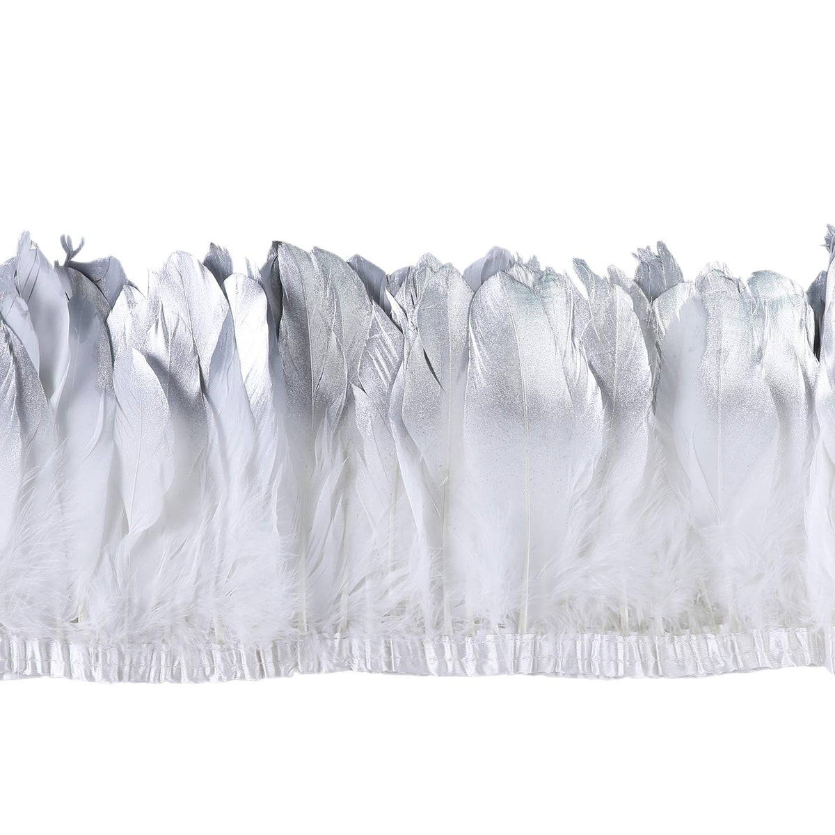 Duck Goose Feather Trim Fringe 2 Yards (Silver&White)
