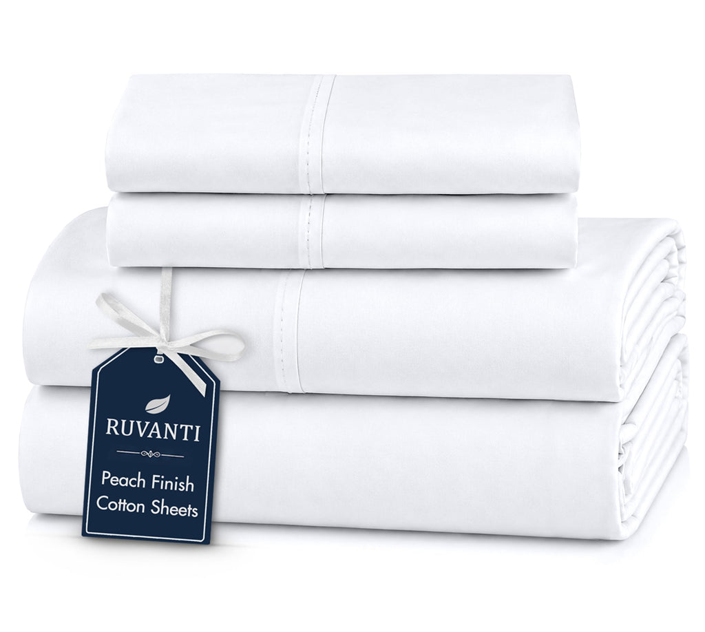 100% Cotton King Sheets, Percale King Size Sheets Set, Bright White