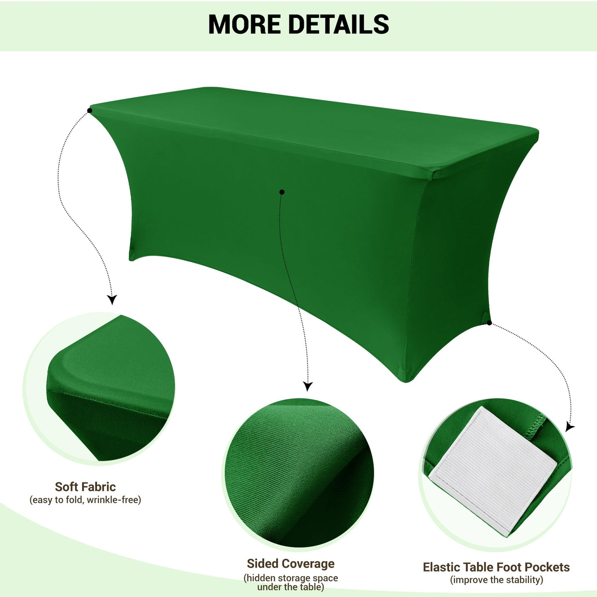 6ft Stretch Spandex Table Cover, 2 Pack, Emerald Green