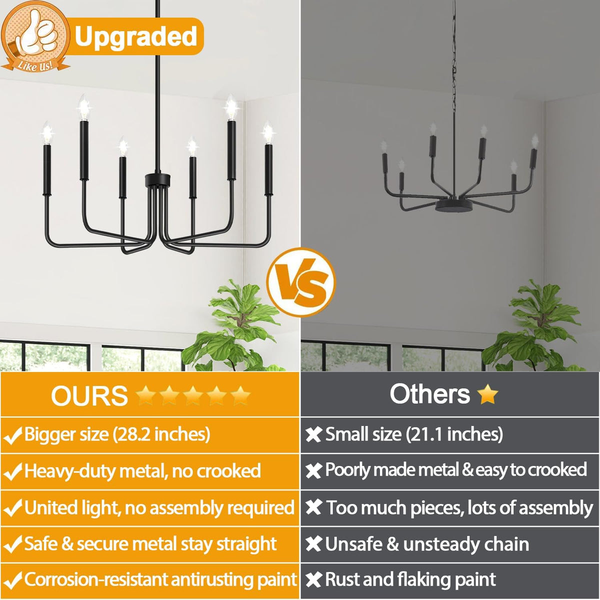 6-Light Black Farmhouse Chandelier