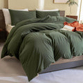 Cotton Olive Green Comforter Set, Dark Green Bedding Comforters Set Solid, 3 Pieces(1 Aesthetic Comforter and